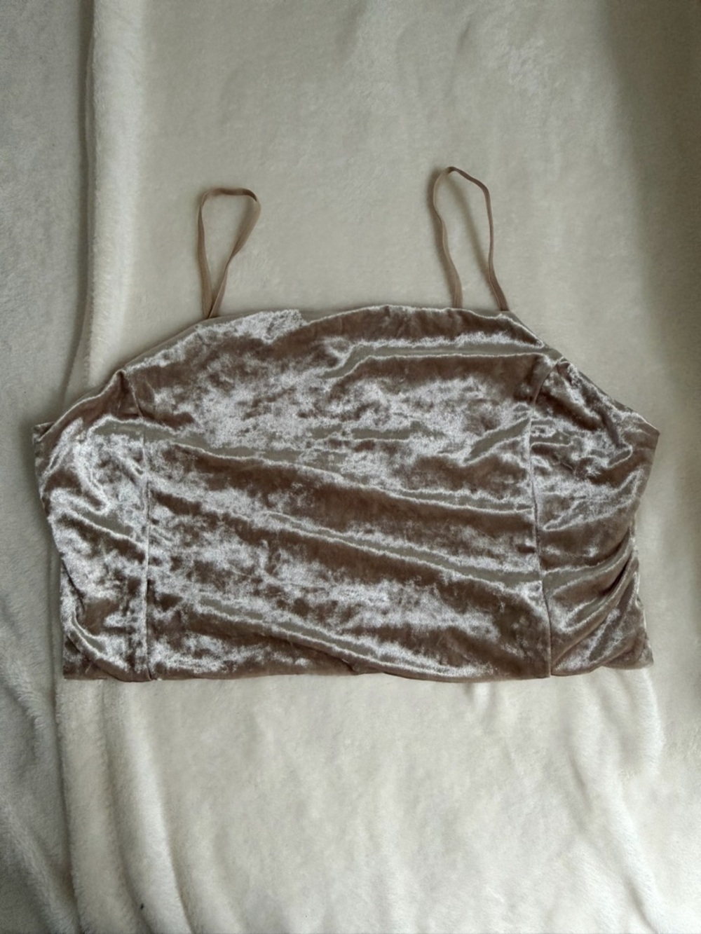 Honey Punch Taupe Velvet Spaghetti Strap Crop Camisole